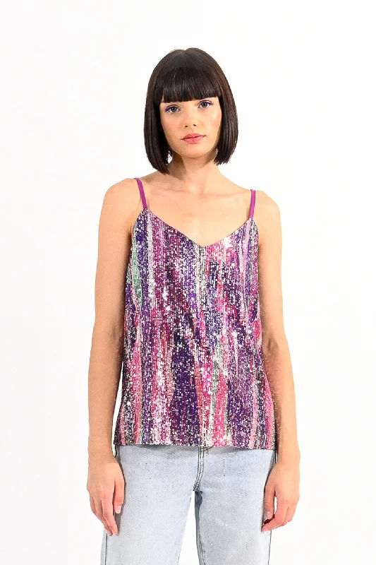 Molly Bracken Violet Sequin Cami Off-shoulder Sequin Dress