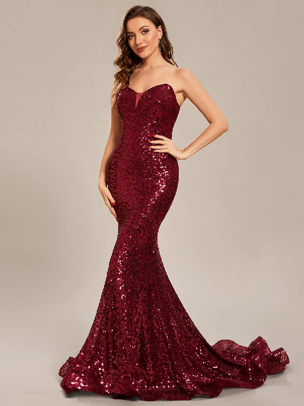 Custom Sequin Strapless Sweetheart Fishtail Wholesale Prom Dress Sequin Dress Outfit