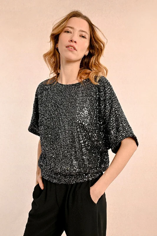 Molly Bracken Gunmetal Sequin Top With Open Back Sequin Dress Vibe