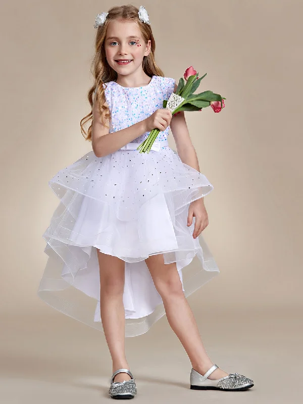 Sequin Sleeveless High-Low Flower Girl Dresses Sequin Dress Glamour