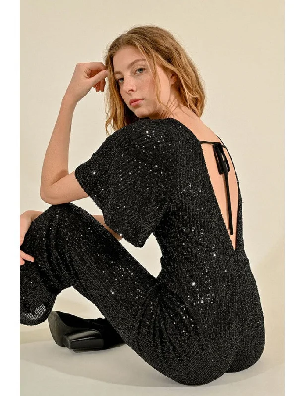 Molly Bracken Black Sequin Jumpsuit Sequin A-line Dress