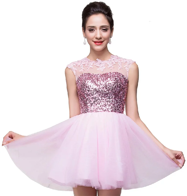 Cute Pink Sequins Sleeveless Homecoming Dress - 319643 Silver Glitter Sequin