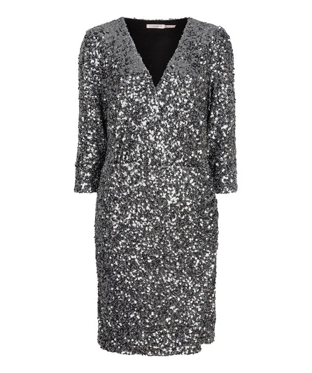 Esqualo V Neck Grey/Silver Sequin Dress Sparkling Sequin Dress