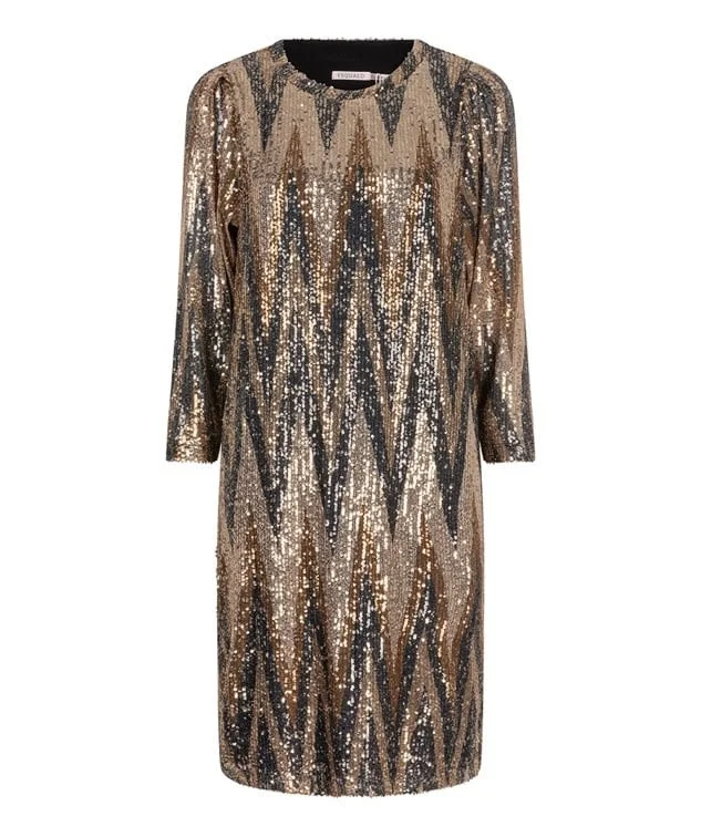 Esqualo Bronze Zig Zag Sequin Dress Sequin Cocktail Dress