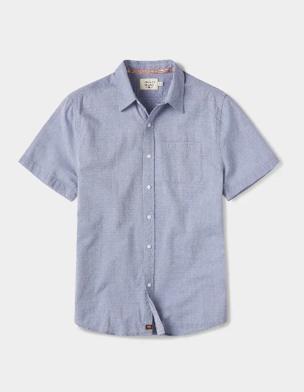 Freshwater Short Sleeve Button Up Shirt in Blue Dobby