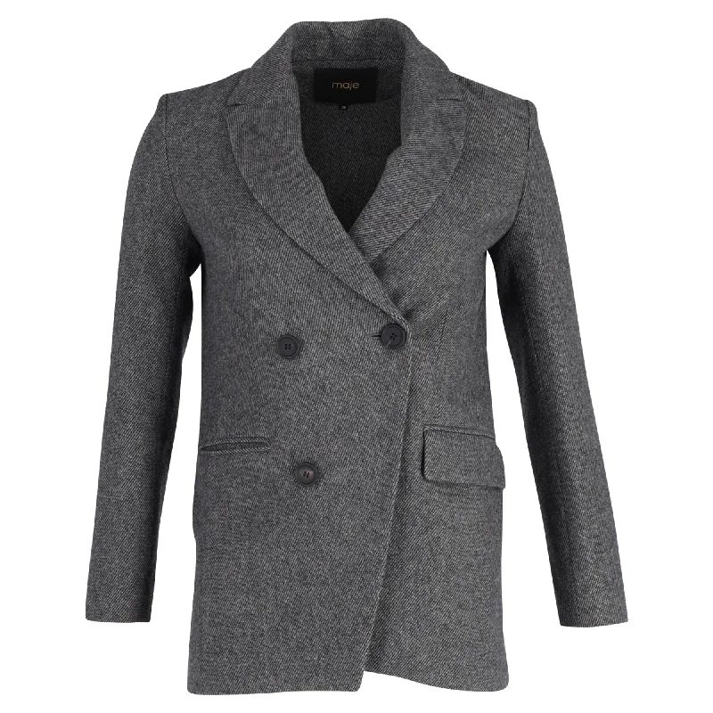 Maje Women's Double-Breasted Blazer in Grey Wool Women’s Blazer Chic