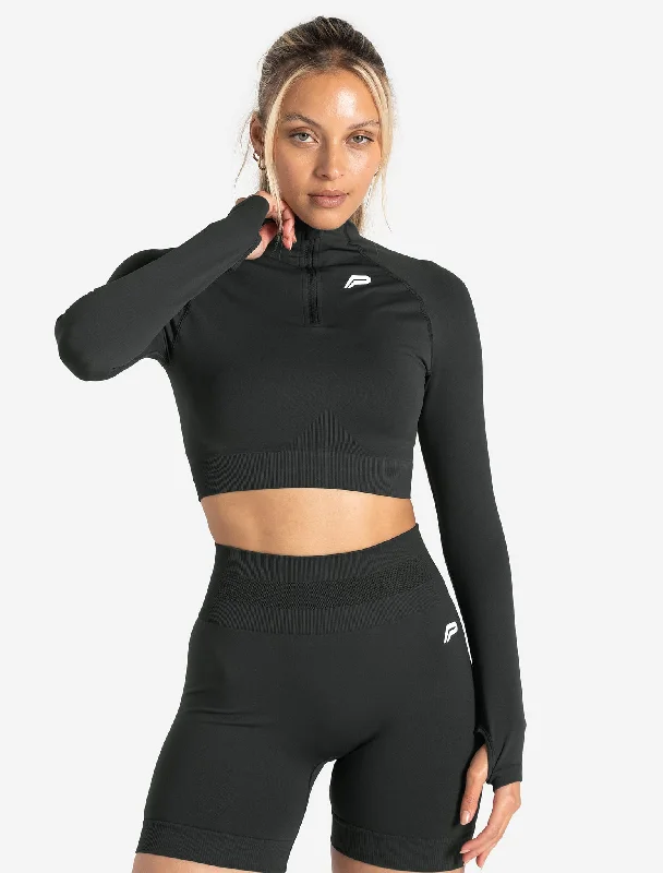 Scrunch Seamless Crop 1/2 Zip - Woodland Grey Women's motorcycle jackets