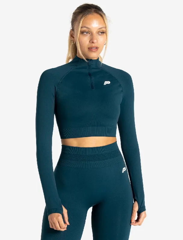 Scrunch Seamless Crop 1/2 Zip - Dark Teal Women's best value jackets