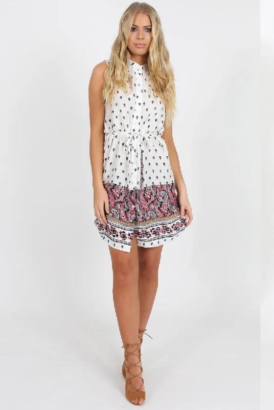 White Print Sleeveless Shirt - Britanny