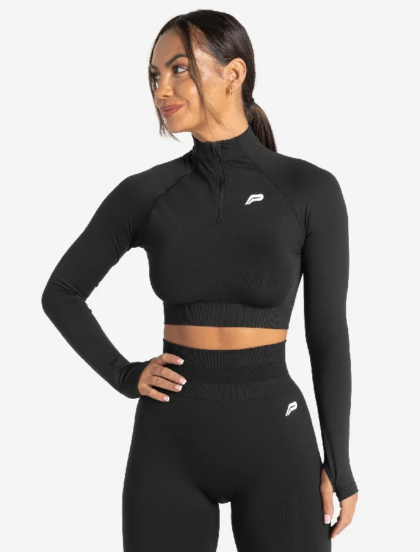 Scrunch Seamless Crop 1/2 Zip - Black Women's winter jackets