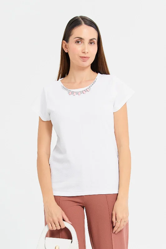 Women Ivory Short Sleeves Blouse