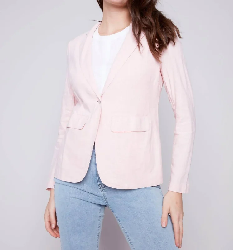 Solid Linen Blazer In Lotus Double-breasted Blazer Jacket