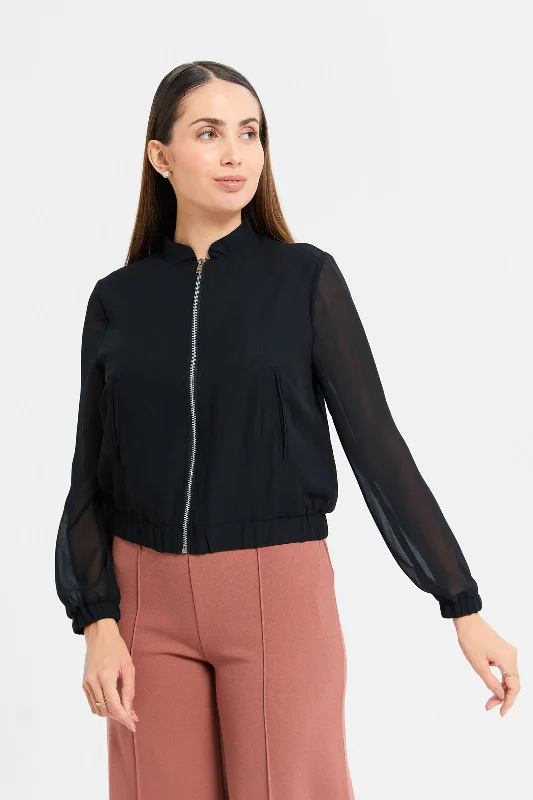 Woman Black Blouse With Zipper