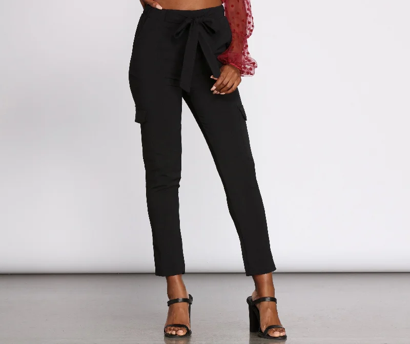 High Rise Tie Waist Tapered Pants