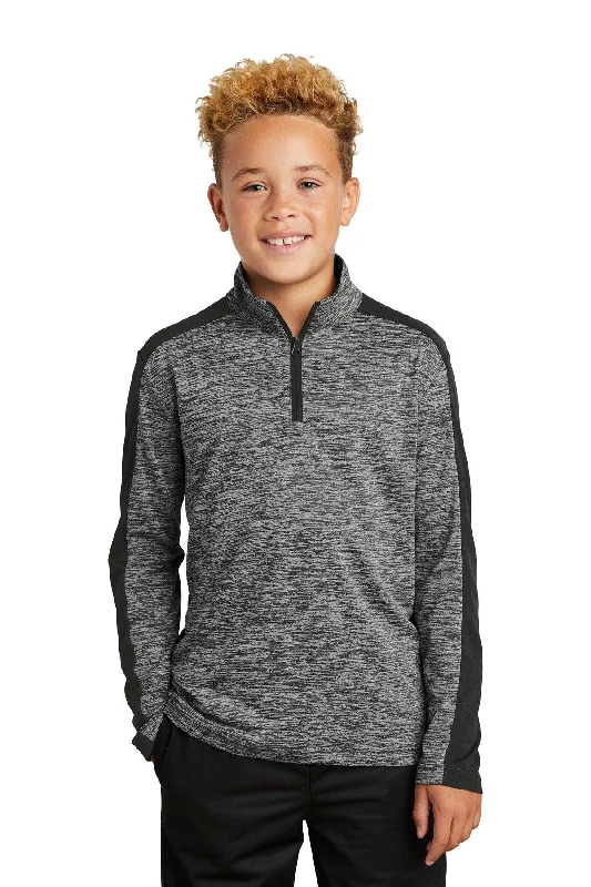 Sport-Tek  Youth PosiCharge  Electric Heather Colorblock 1/4-Zip Pullover. YST397 Soft Hooded Sweatshirt