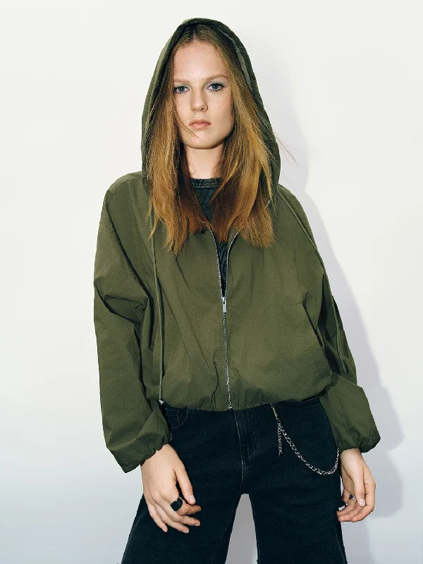 Zipper Front Hooded Oversized Jacket