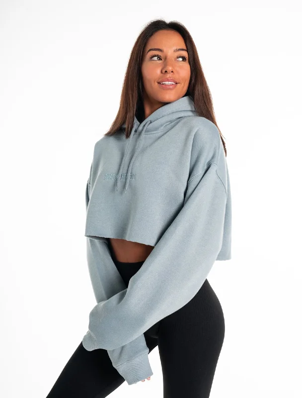 Oversized Crop Hoodie - Washed Blue Women's summer jackets