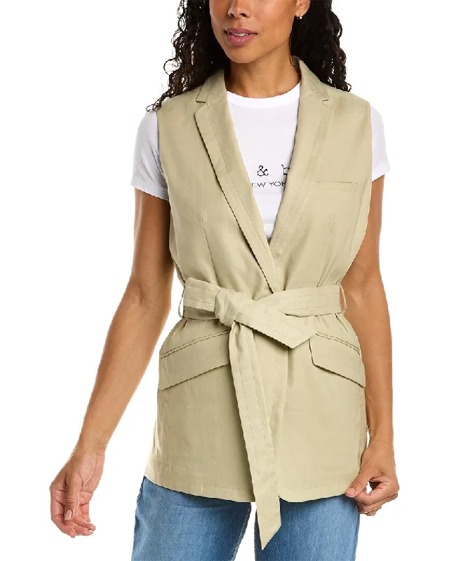 rag & bone Margot Sleeveless Linen-Blend Blazer Checked Blazer for Women