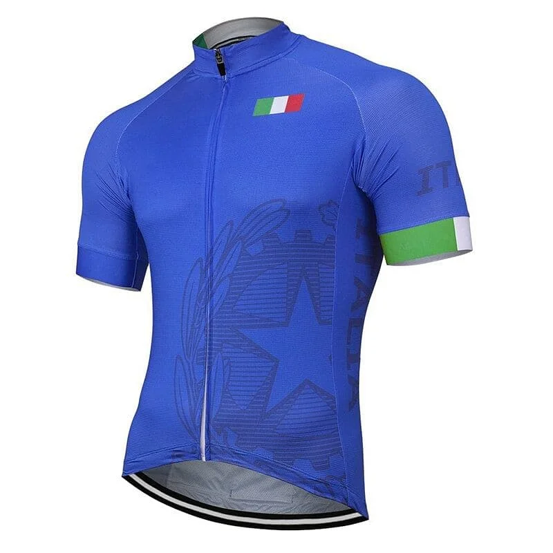 Italia Cycling Jersey (Blue with Flag Trim Sleeve) Fleece Zip-up Hoodie