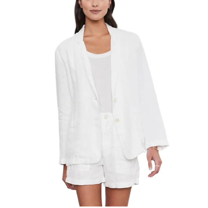 Lenny Heavy Linen Blazer In White Relaxed Fit Blazer