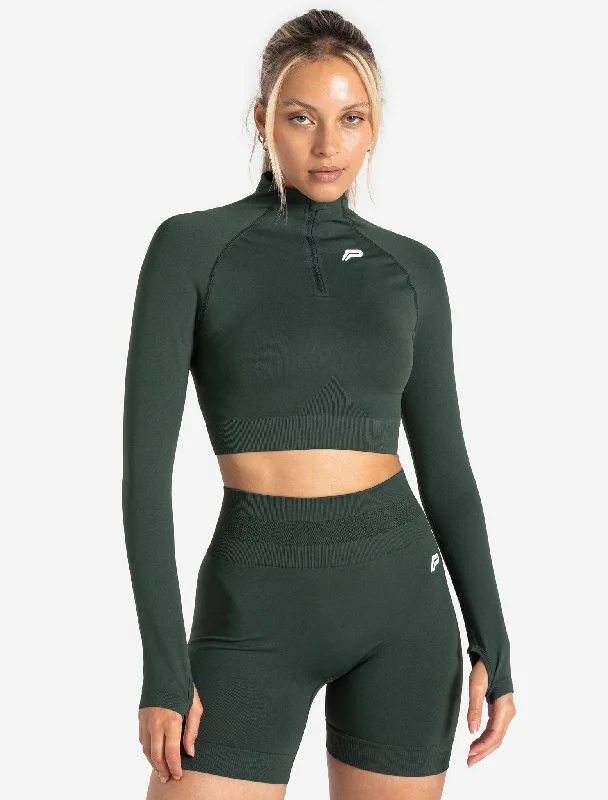 Scrunch Seamless Crop 1/2 Zip - Forest Green Women's ski jackets