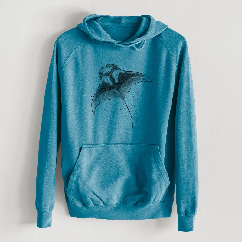 Reef Manta Ray - Ꮇonula alfredi  - Mid-Weight Unisex Vintage 100% Cotton Hoodie Cozy Zip Hoodie