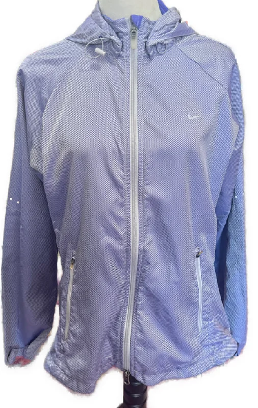 Nike Women's FitStorm Purple Micro-check Full-Zip Hooded Jacket Size L MSP$130