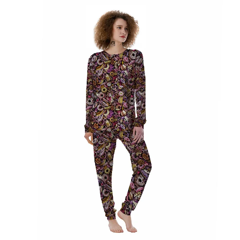 Donut Graffiti Print Pattern Women's Pajamas Budget-friendly pajama sets