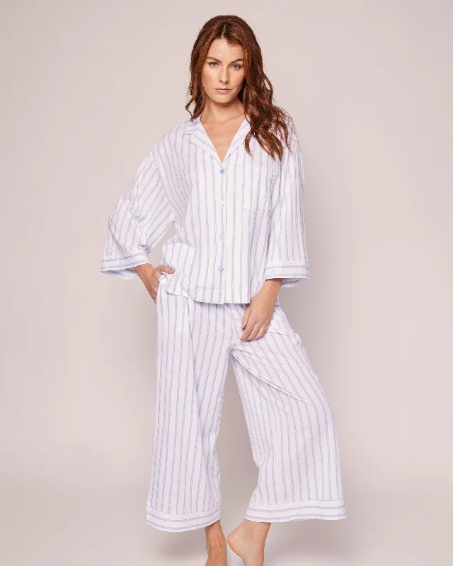 The Olivia Wide Leg Pima Pajama Set | Periwinkle Stripe Funny graphic pajama sets