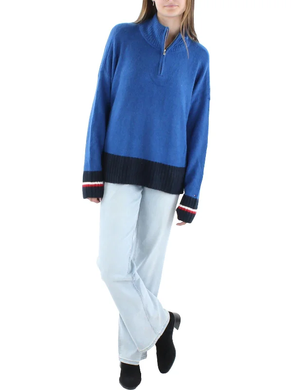 Womens Half-Zip Colorblock Mock Turtleneck Sweater Cheap sweaters