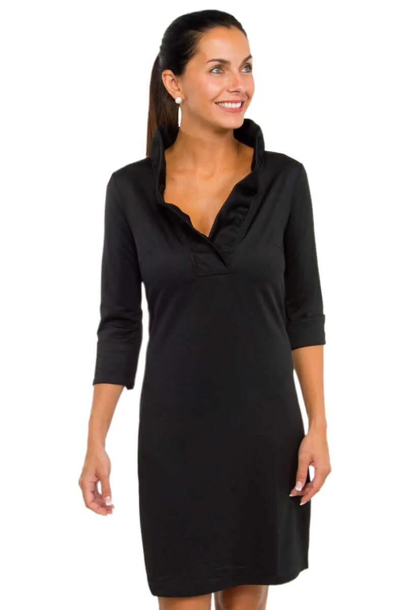 Jersey Ruffleneck Dress - Black Street style mini dresses