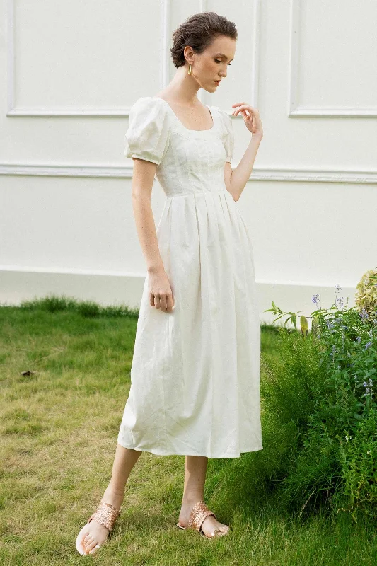 A-Line Tea Length Linen Wedding Dress CW3181 Modern Wedding Gown