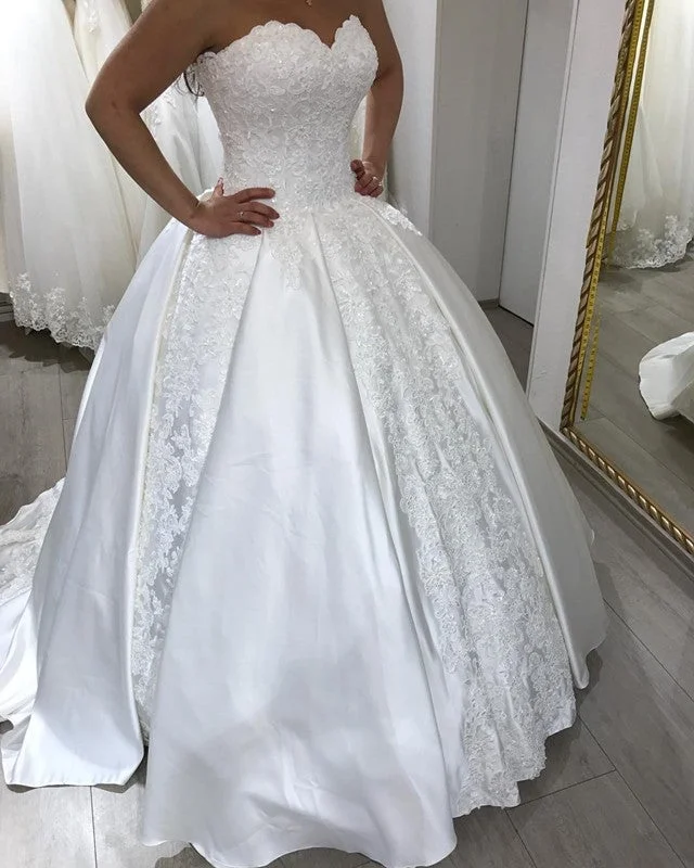 Sweetheart Wedding Dress Ball Gown Lace Embroidery Floral Bridal Gown