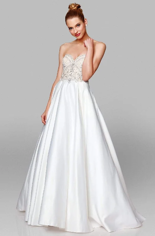 Clarisse - 600157 Beaded Sweetheart Satin A-line Gown Wedding Dress Long