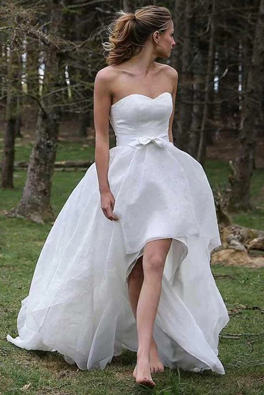 High Low Sweetheart Beach Wedding Dress With Bowknots N1782 Empire Waist Gown