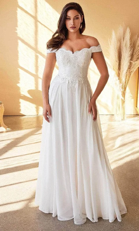 Ladivine 7258W - Scalloped Off Shoulder Bridal Gown Chic Lace Dress