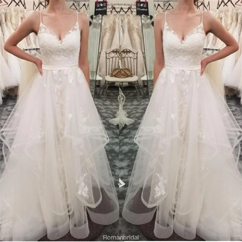 Spaghetti Straps Lace Appliques Organza Cheap Wedding Dresses, WD0425 Silk Bridal Dress