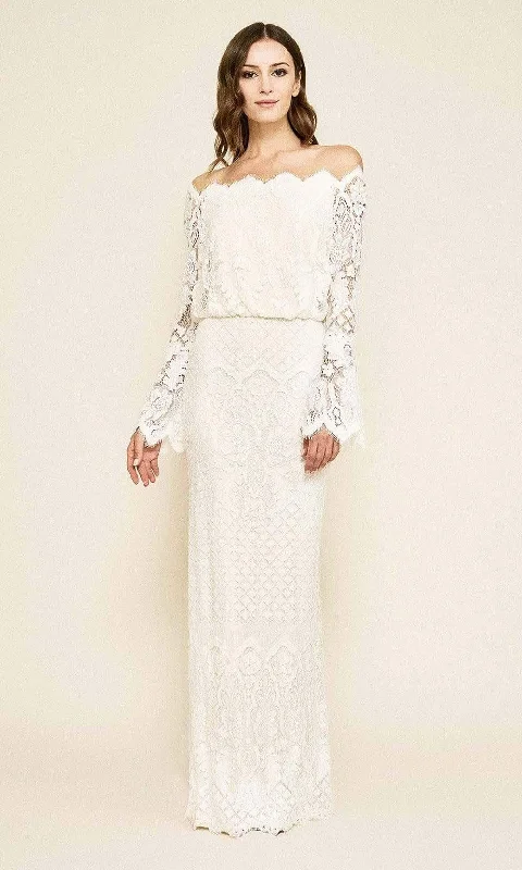 Tadashi Shoji - Izumi Bell Sleeve Off-the-Shoulder Lace Gown Romantic Wedding Dress