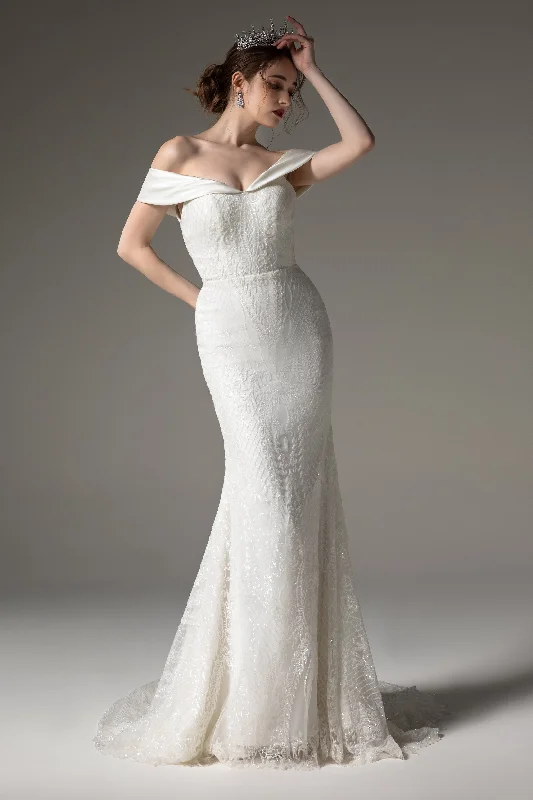 Trumpet-Mermaid Court Train Sequins Wedding Dress CW2527 Silk Wedding Gown