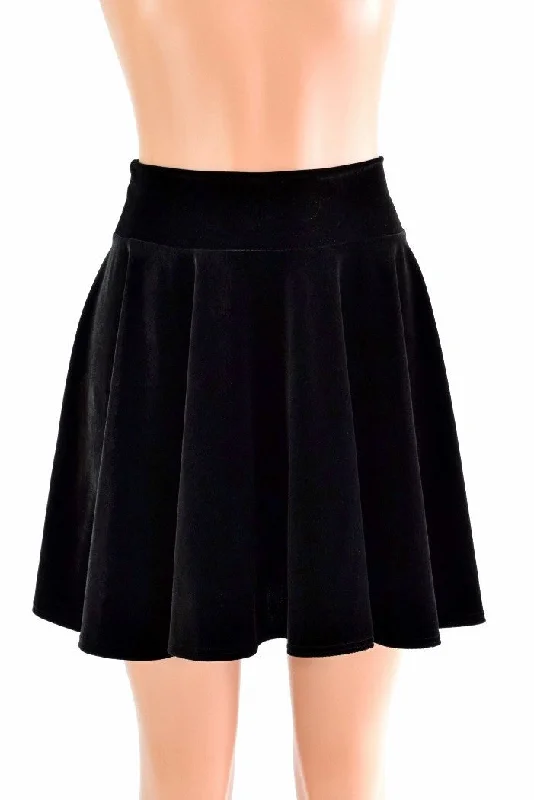 19" Black Velvet Skater Skirt Breathable unclassified skirts