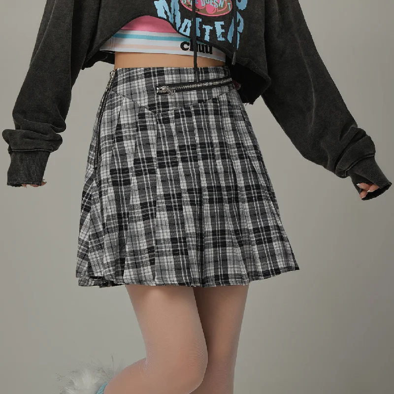 Check Pleated Skirt Color block unclassified skirts