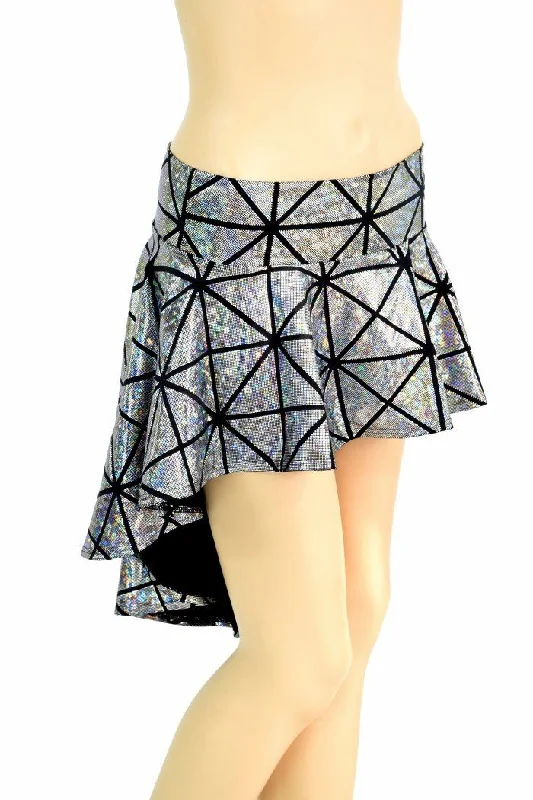 Silver Cracked Tile Hi Lo Rave Skirt Designer unclassified skirts