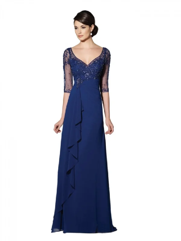 Mon Cheri Beaded V-Neck Long Dress In Blue Willow 214689W New Year's Eve maxi dresses