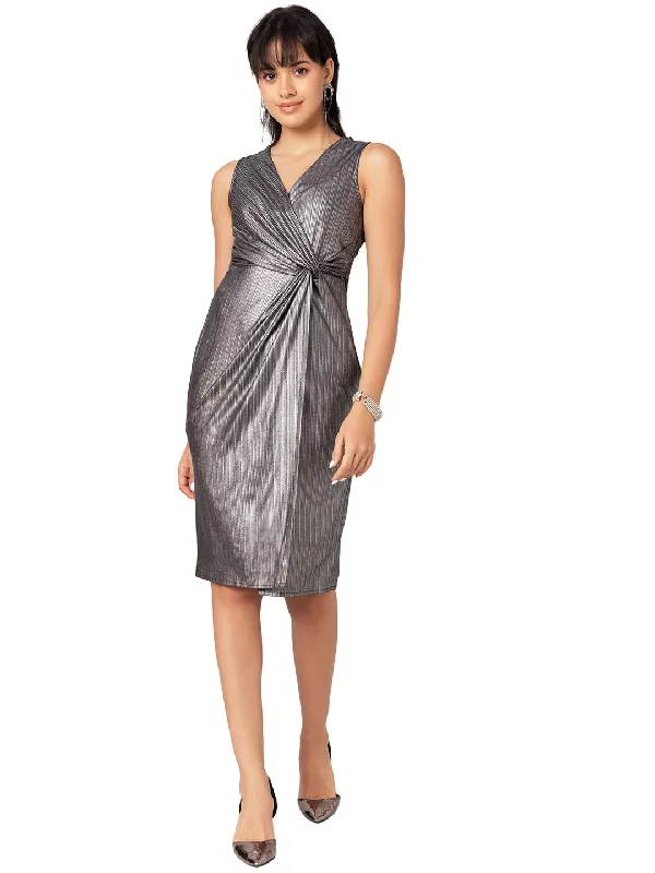 FabAlley Women's Poly Lycra Wrap Midi Dresses (Silver) Silk midi dresses