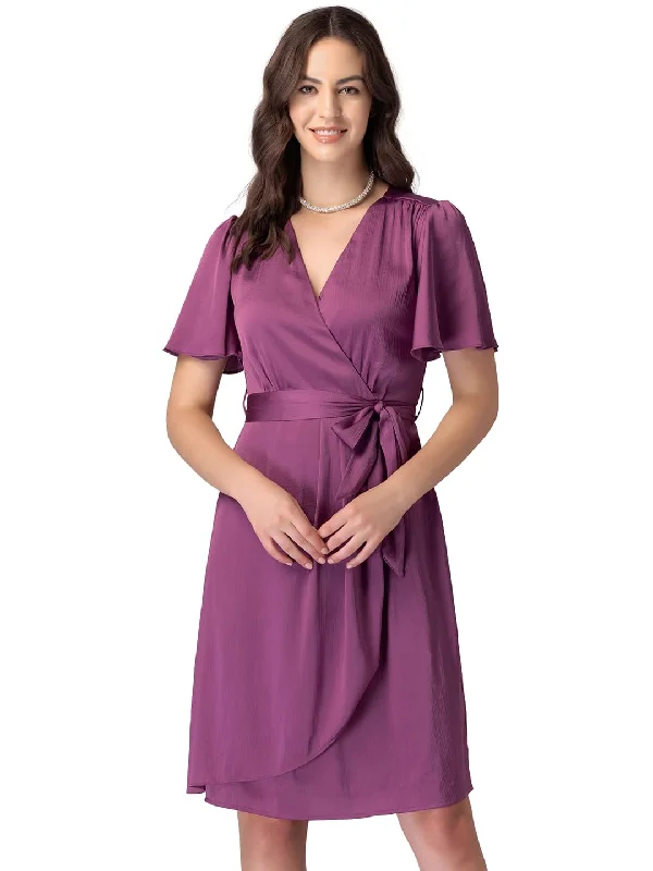 FabAlley Women's Polyester Pink Flared Sleeve Wrap Dress with Belt Midi DRS06187 Long sleeve midi dresses