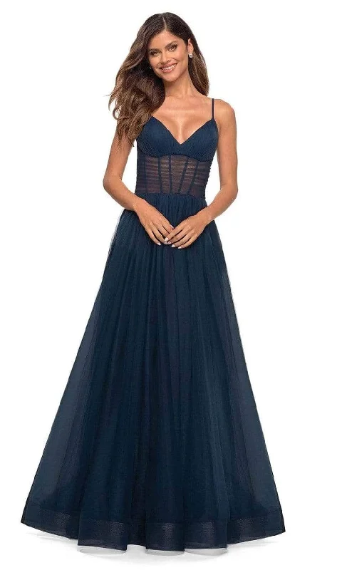 La Femme - Spaghetti Strap A-Line Prom Gown 30334SC - 1 pc Navy In Size 6 Available Cheap party dresses