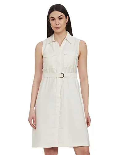 Mode by Red Tape Women's Rayon Shift Midi Dress (Off-White) Knitted midi dresses