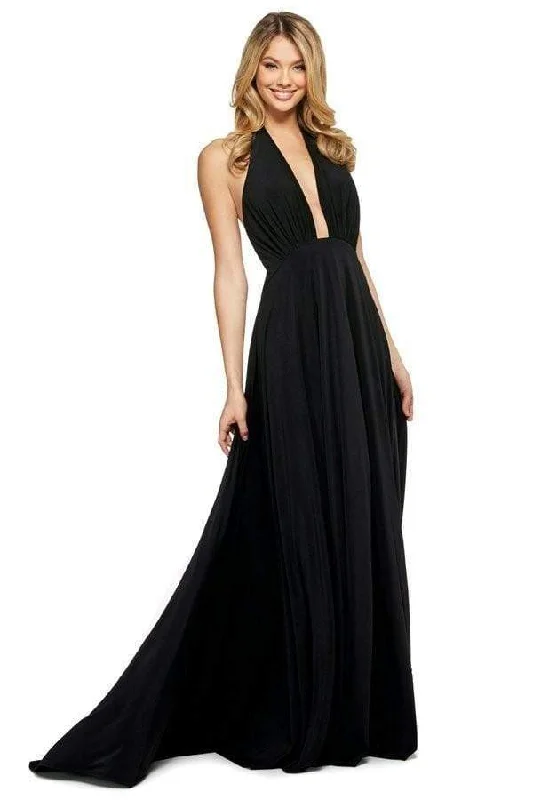 Sherri Hill - Long Plunging Back Halter Dress 53577 Chic maxi dresses