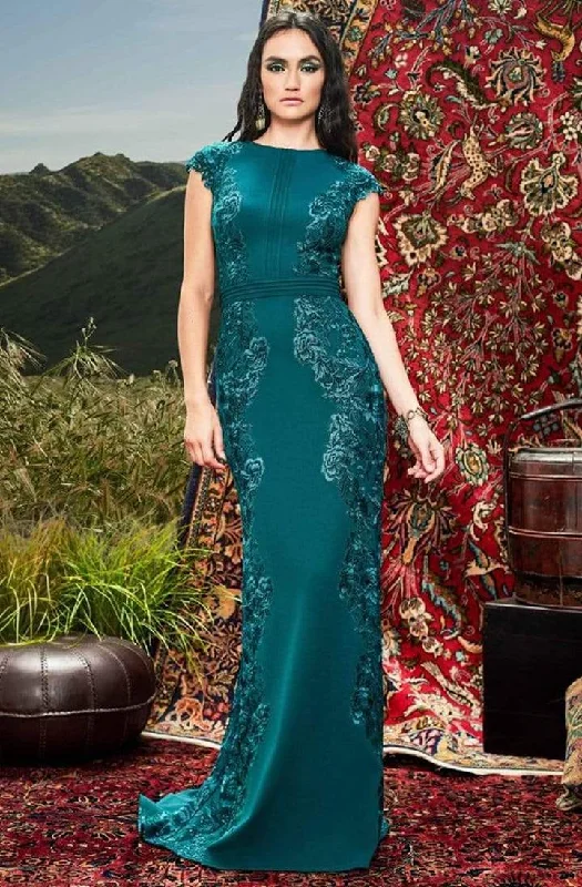 Tadashi Shoji - Cap Sleeve Embroidery-Accented Long Dress BRX20625L - 1 pc Malachite In Size 6 Available Casual maxi dresses