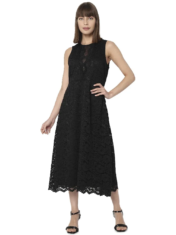 VERO MODA Women's Polyester A-Line Midi Dress (10302131-Jet Black_Jet Cheap midi dresses